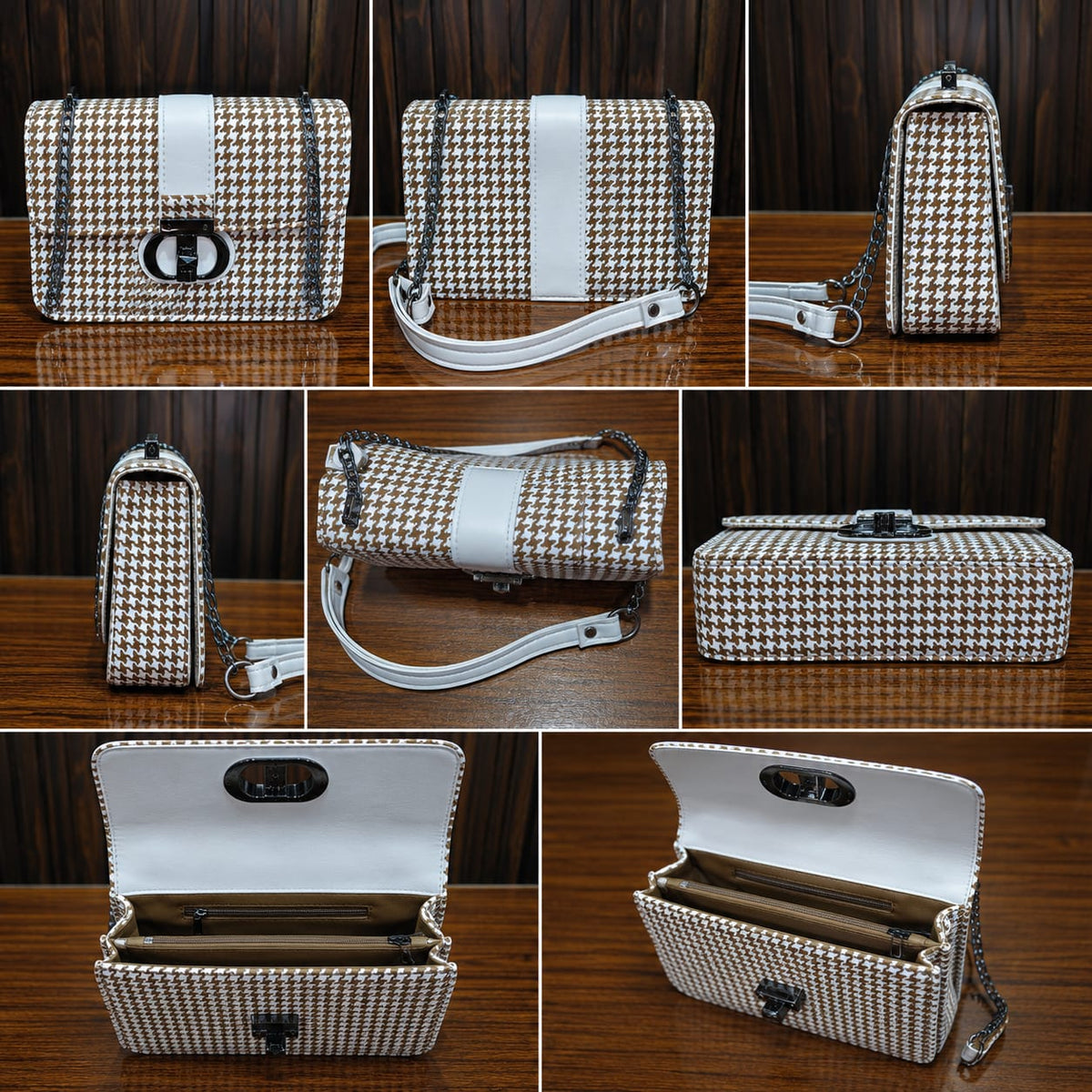 Elegant Houndstooth Chain Shoulder Bag