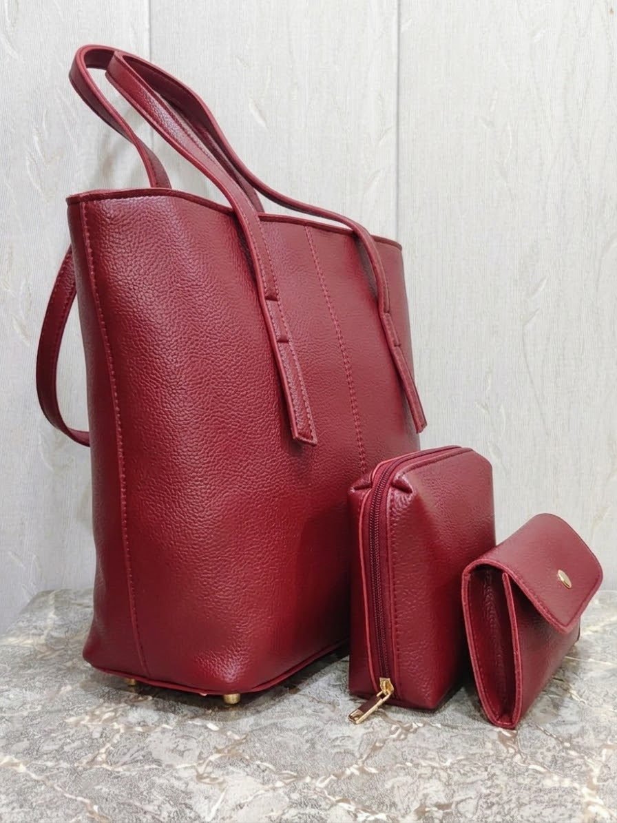 Elegant Luxe Black Tote Bag-3 Piece Premium Handbag Set