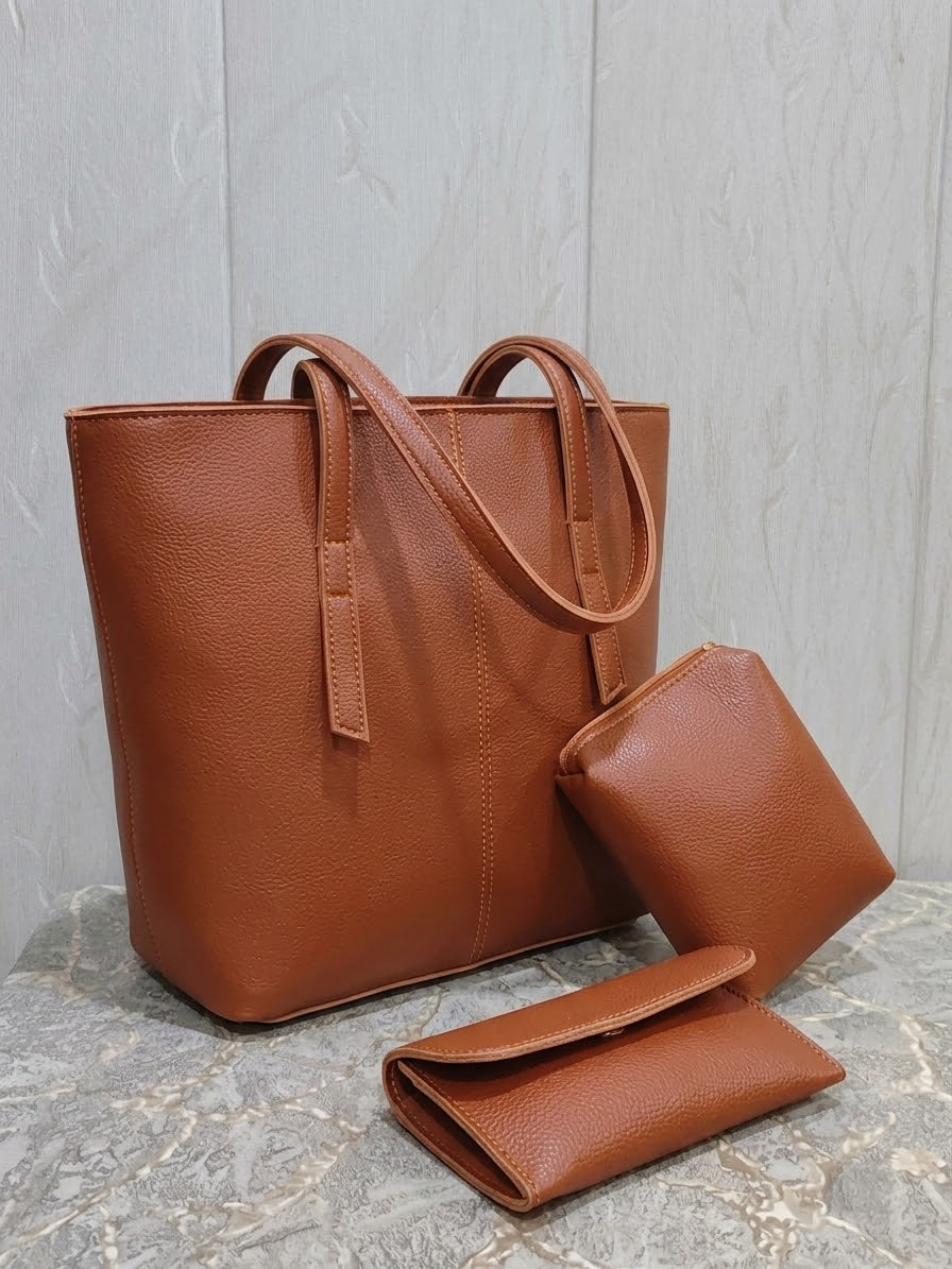 Elegant Luxe Black Tote Bag-3 Piece Premium Handbag Set