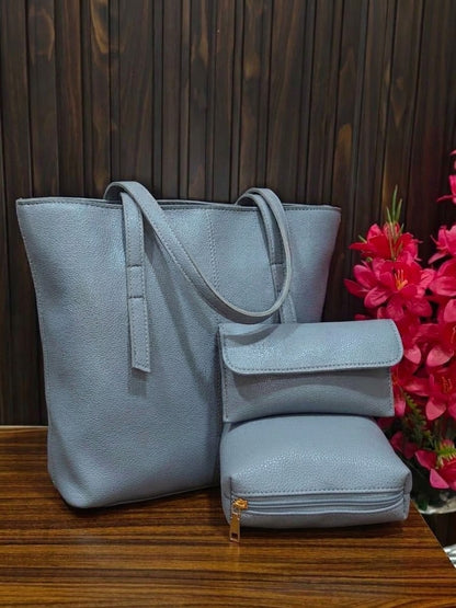 Elegant Luxe Black Tote Bag-3 Piece Premium Handbag Set