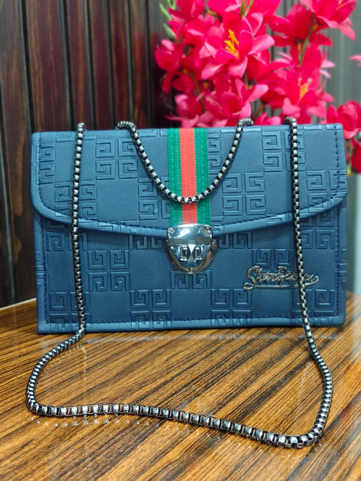 Crimson Glamour Textured Chain Crossbody Bag