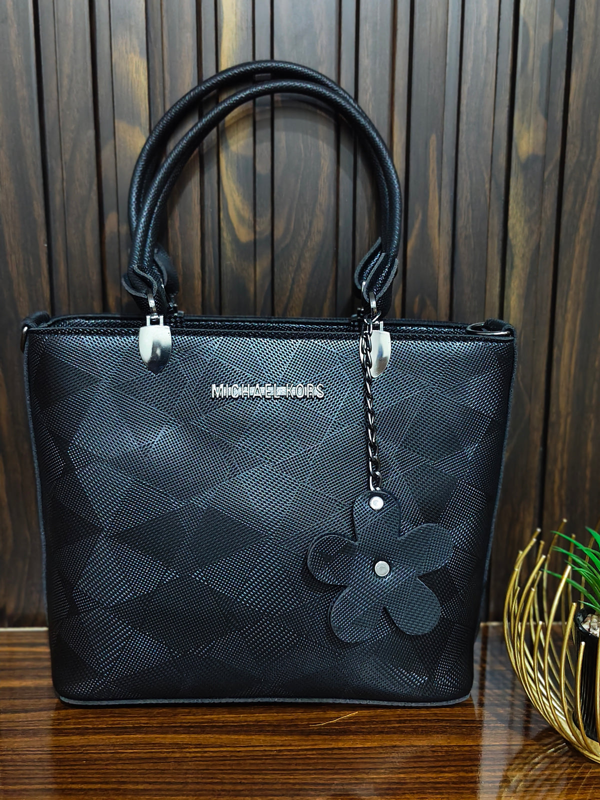 Elegant Black Textured Tote Bag