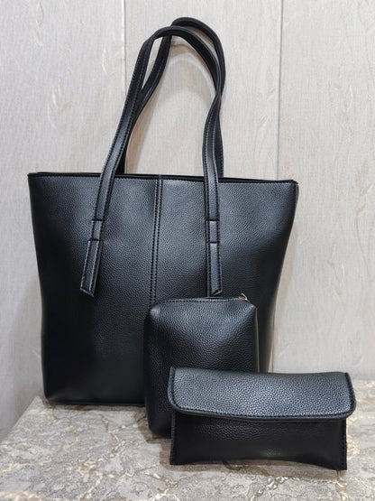 Elegant Luxe Black Tote Bag-3 Piece Premium Handbag Set