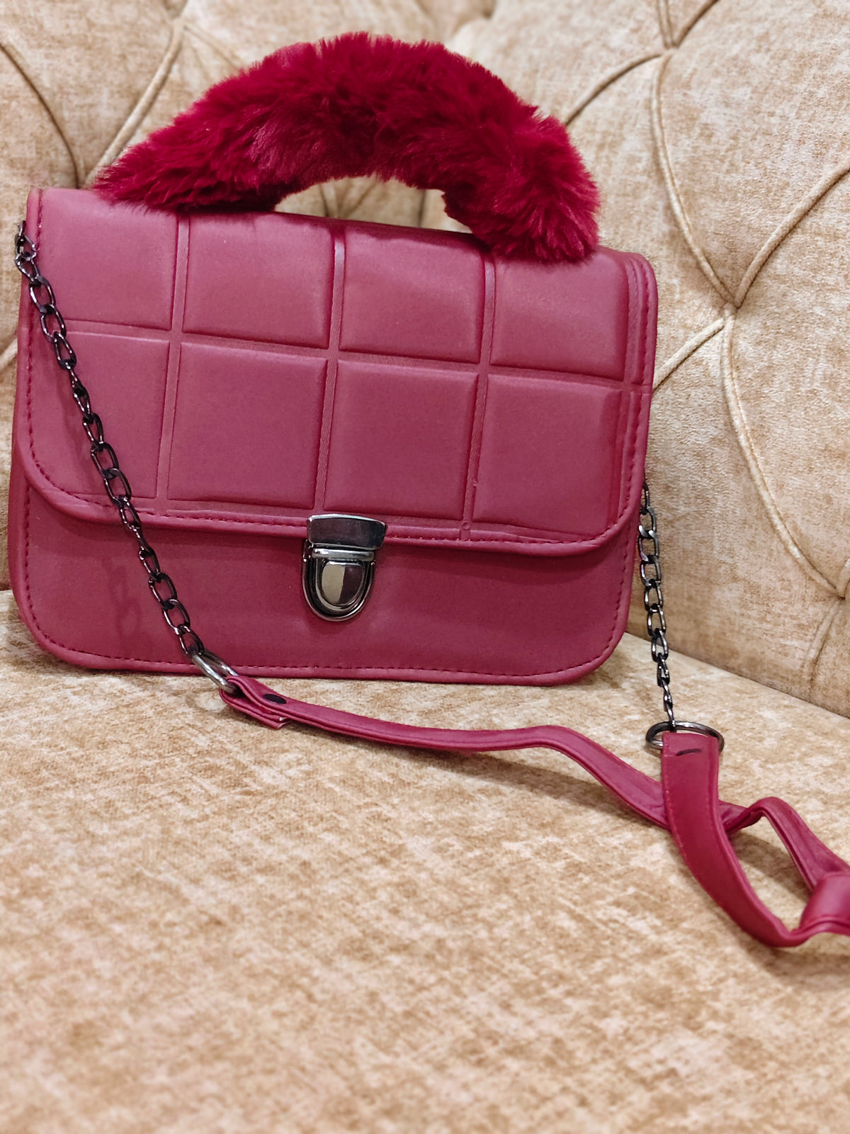 Plush Charcoal Quilted Top-Handle Flap Bag