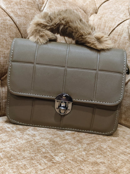 Plush Charcoal Quilted Top-Handle Flap Bag