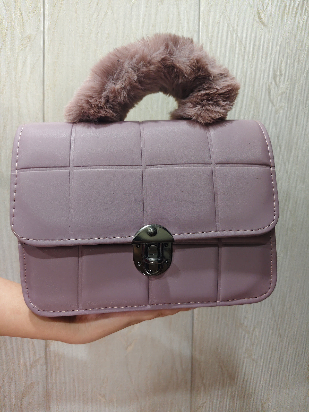 Plush Charcoal Quilted Top-Handle Flap Bag