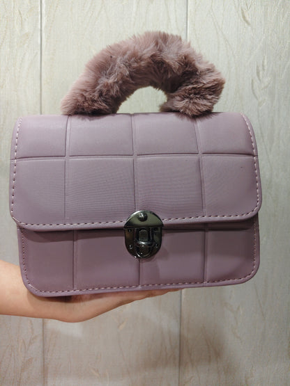 Plush Charcoal Quilted Top-Handle Flap Bag