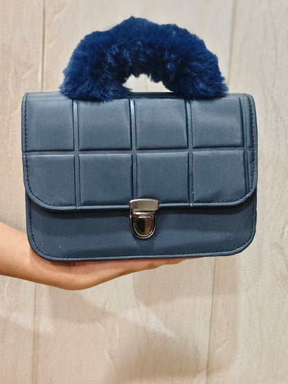 Plush Charcoal Quilted Top-Handle Flap Bag