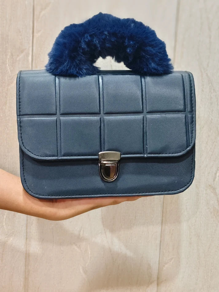 Plush Charcoal Quilted Top-Handle Flap Bag