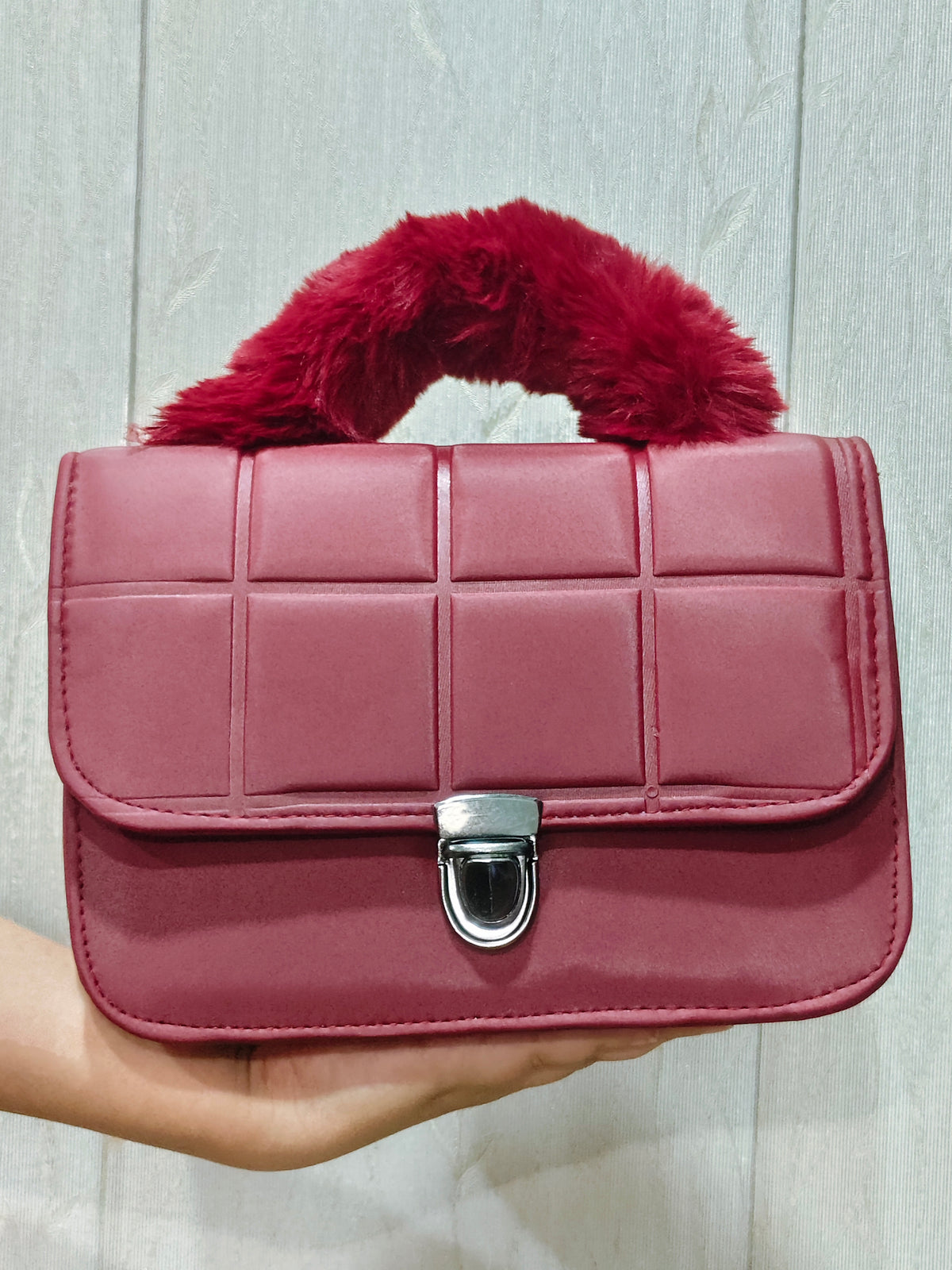 Plush Charcoal Quilted Top-Handle Flap Bag
