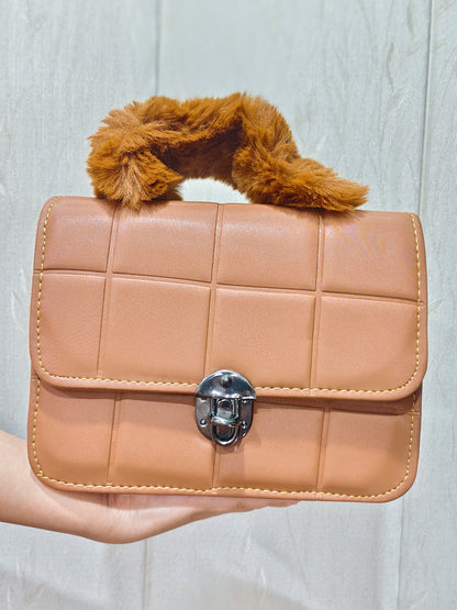 Plush Charcoal Quilted Top-Handle Flap Bag