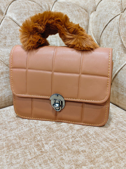 Plush Charcoal Quilted Top-Handle Flap Bag