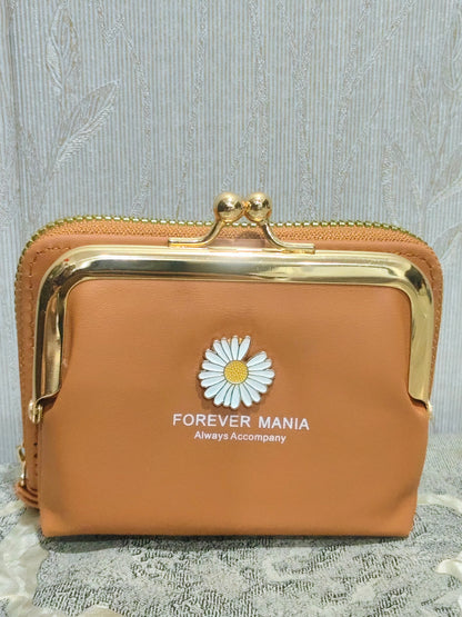 Elegant Tan Daisy Frame Wallet- Chic &Timeless Clutch Purse