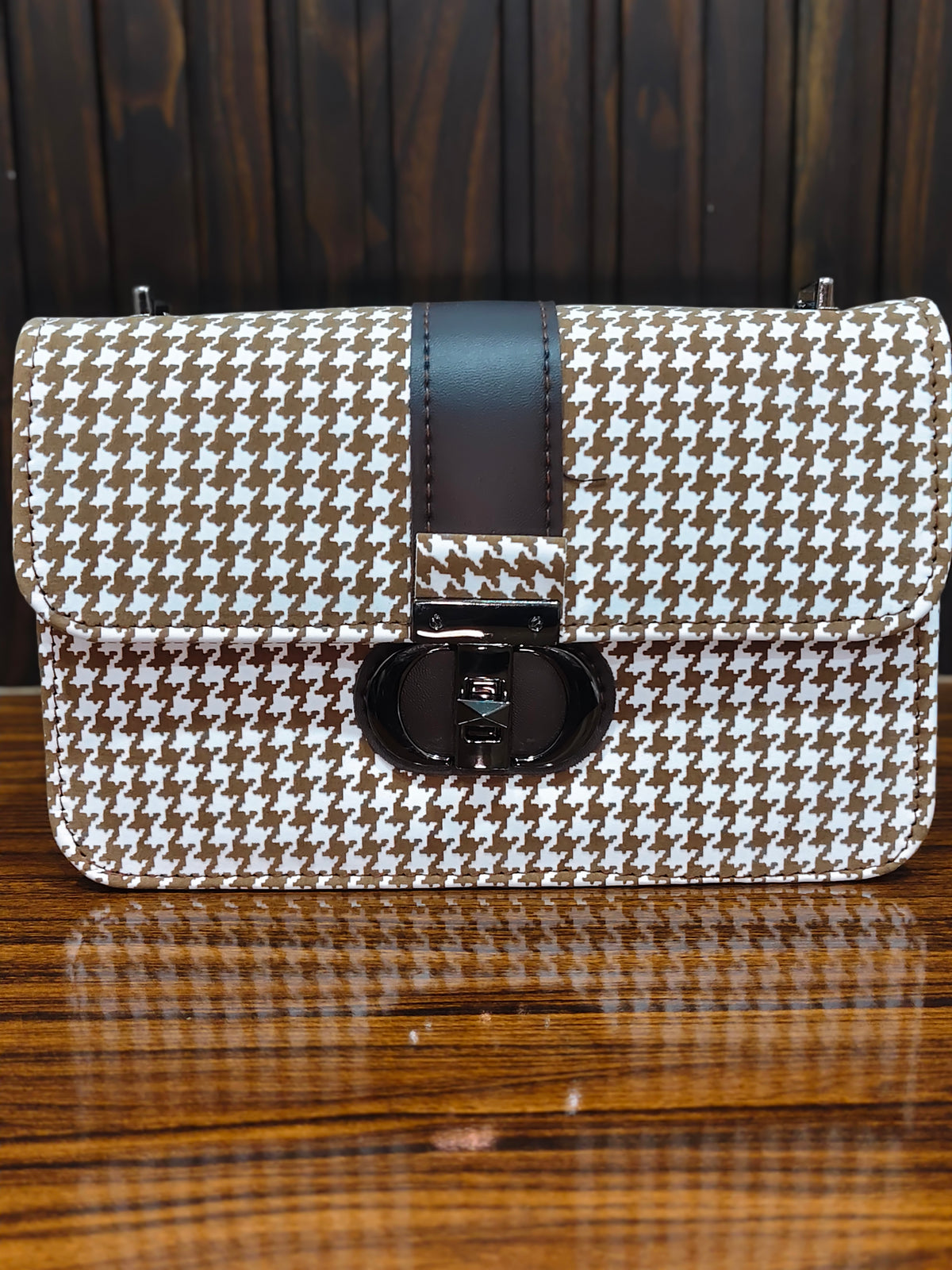 Elegant Houndstooth Chain Shoulder Bag