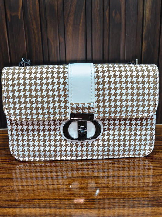 Elegant Houndstooth Chain Shoulder Bag