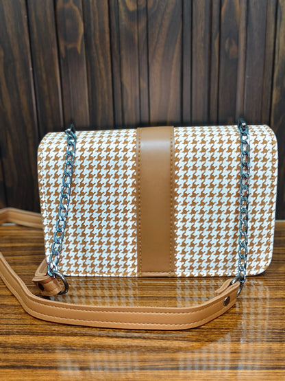 Elegant Houndstooth Chain Shoulder Bag