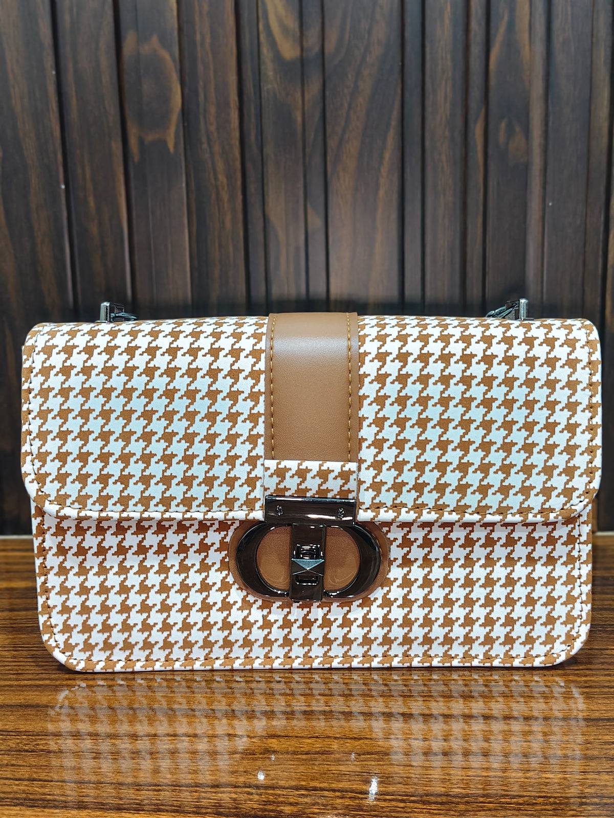 Elegant Houndstooth Chain Shoulder Bag