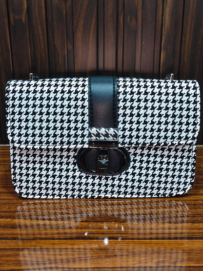Elegant Houndstooth Chain Shoulder Bag