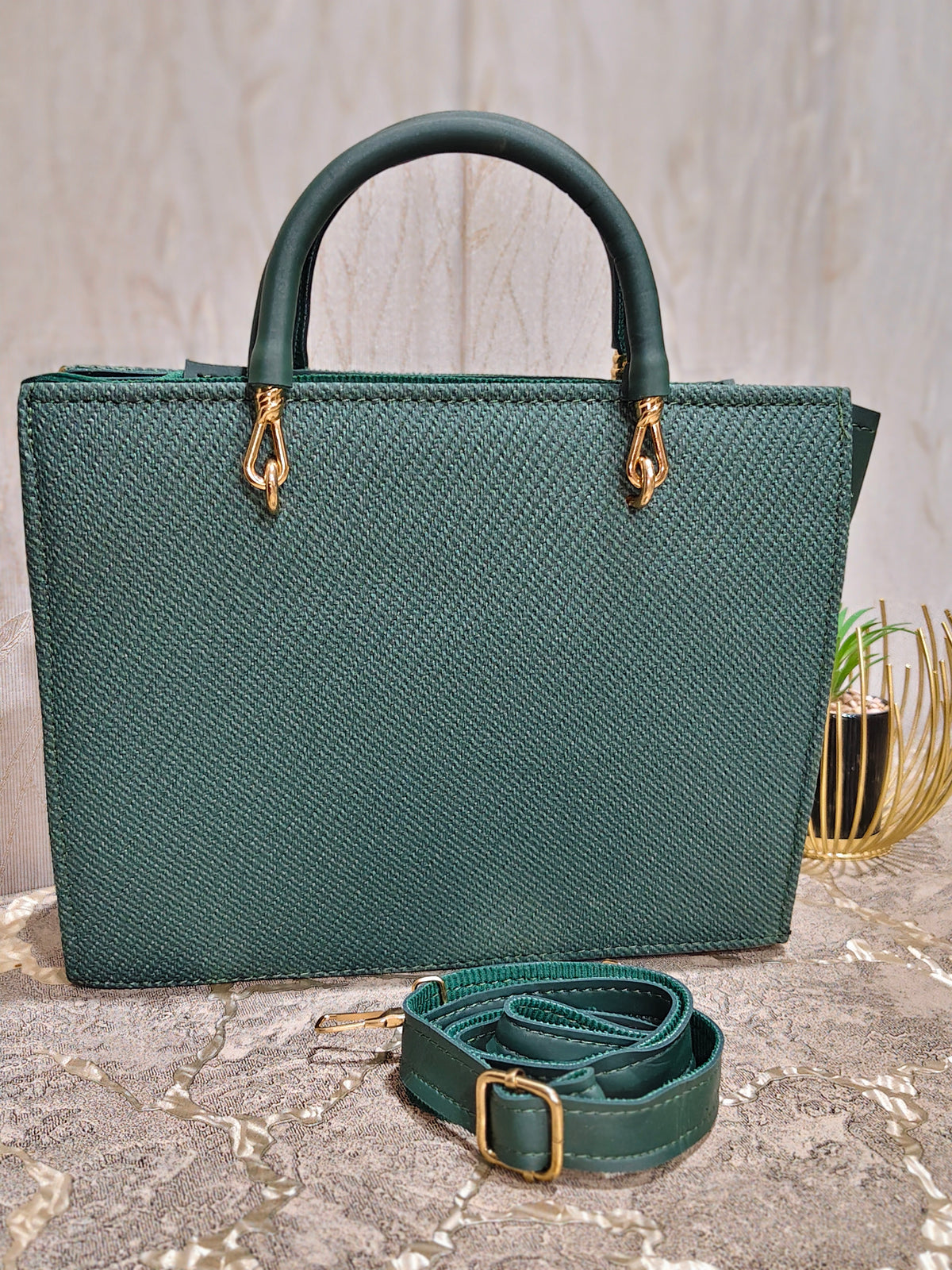 Emerald Textured Classic Structured Handbag