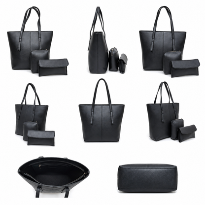 Elegant Luxe Black Tote Bag-3 Piece Premium Handbag Set